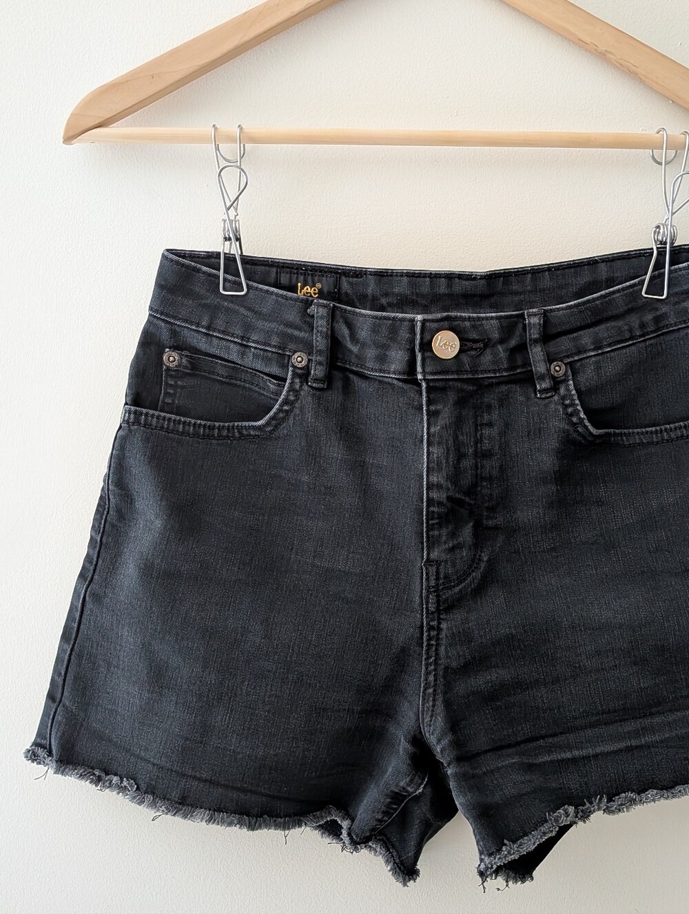 Lee Black High-Rise Denim Shorts, with Frayed Hem - Size 2